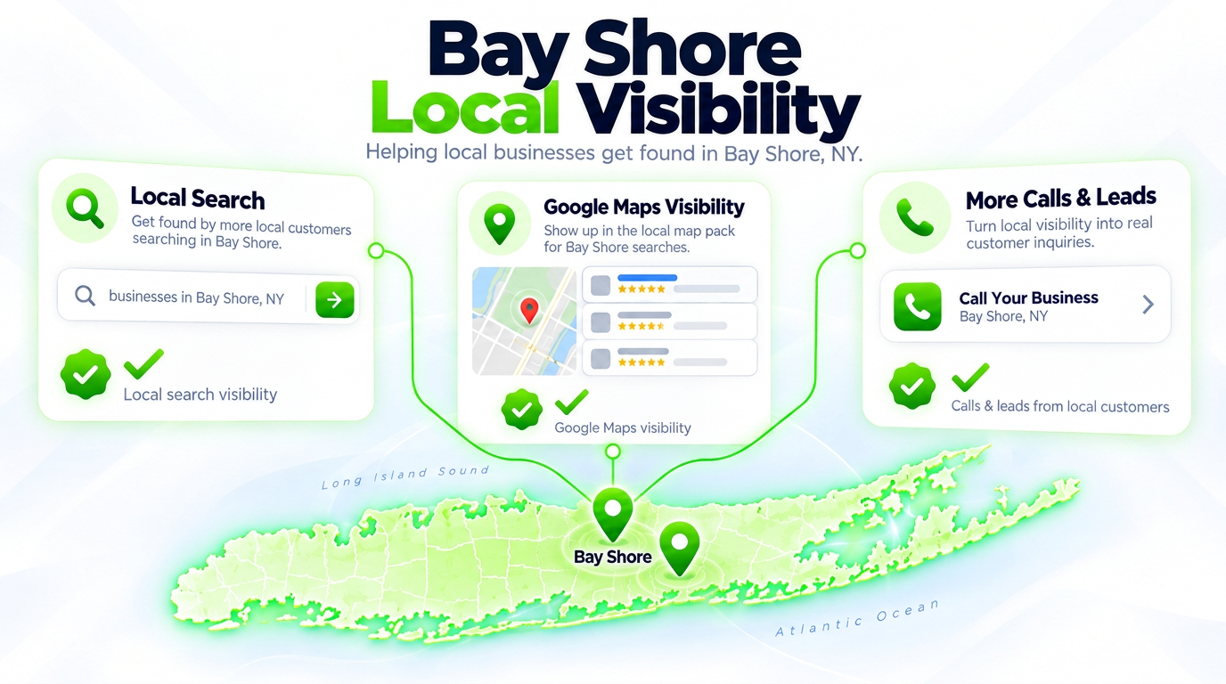 SEO Juggernaut search bar connected to AI chat assistants and a Google Maps pack over a Bay Shore neighborhood