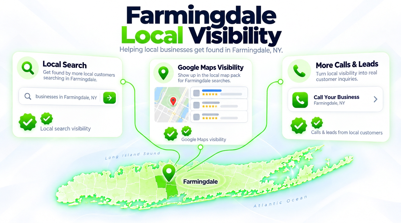 SEO Juggernaut search bar connected to AI chat assistants and a Google Maps pack over a Farmingdale neighborhood