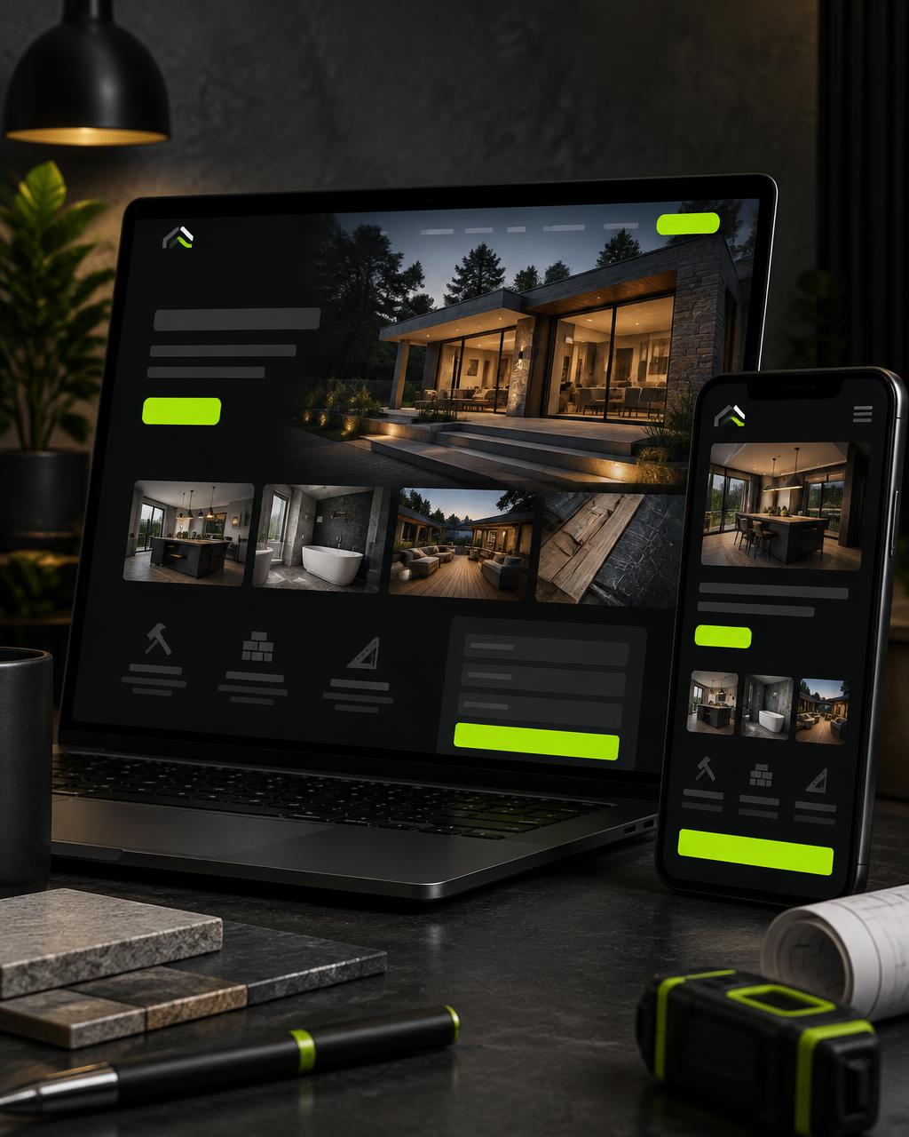 Contractor website design shown on a laptop and smartphone for Suffolk County businesses